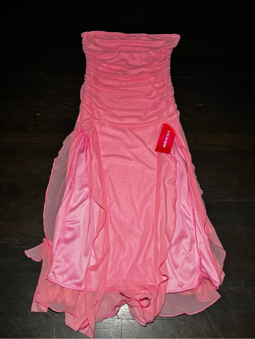 SHEIN Pink Ruched Strapless Party Dress